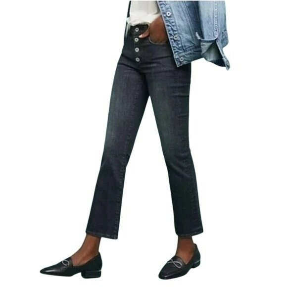 Pilcro & The Letterpress Anthropologie Womens 29 Button-Fly Wide Leg Jeans Black - Picture 3 of 15